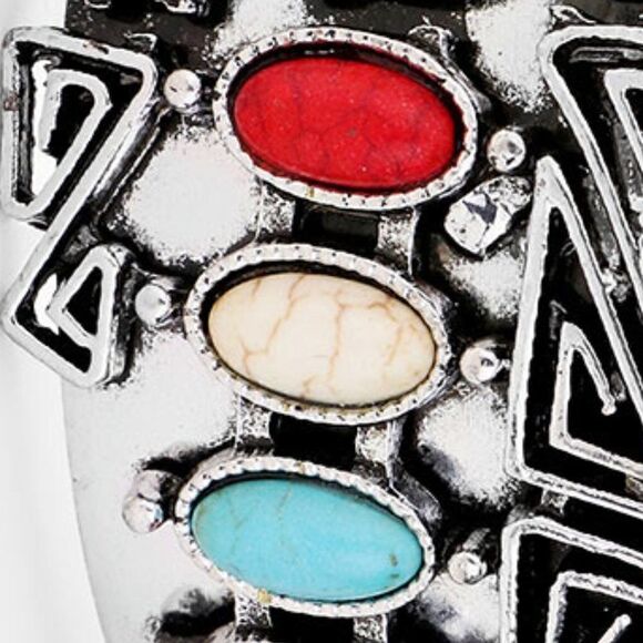 Multi-Colored Howlite Western Cuff Silver … - Picture 3 of 6